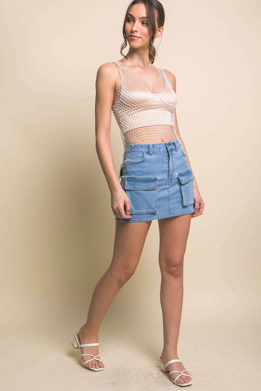 Mini Cargo Denim Skirt